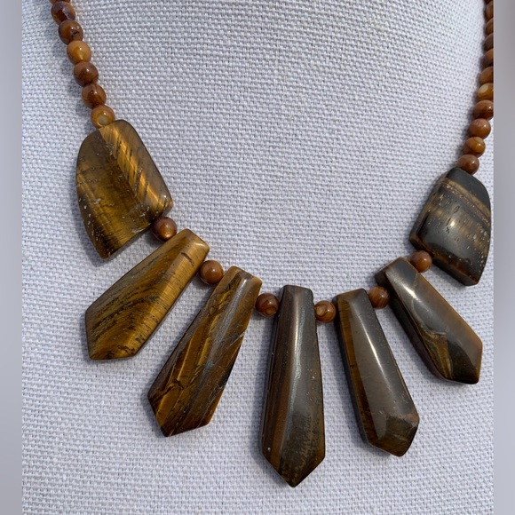 Handcrafted tiger’s eye necklace - Amber shell beads - new - Picture 6 of 13